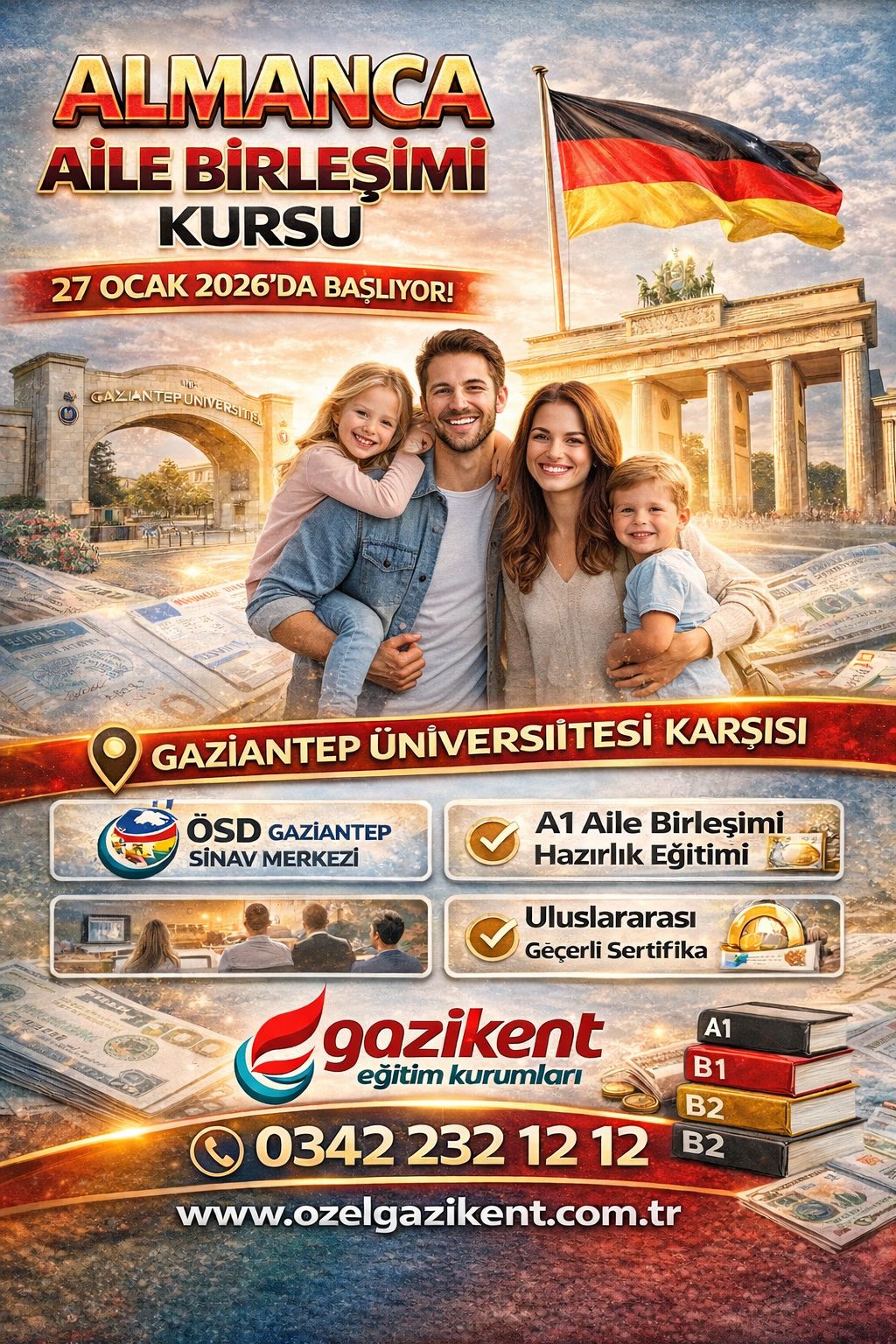Almanca Aile Birleşmi Kursu 27 Ocak 2026'da Başlıyor.Gaziantep Üniversitesi Karşısı