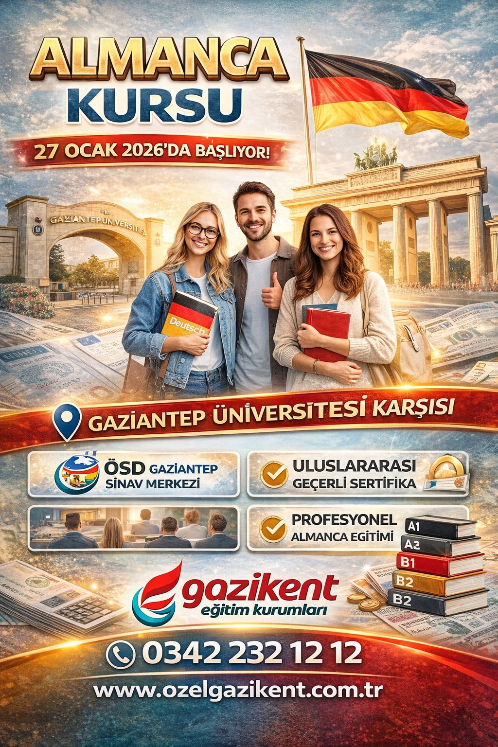 Almanca Kursu 27 Ocak 2026'da Başlıyor.Gaziantep Almanca A1 Kursu