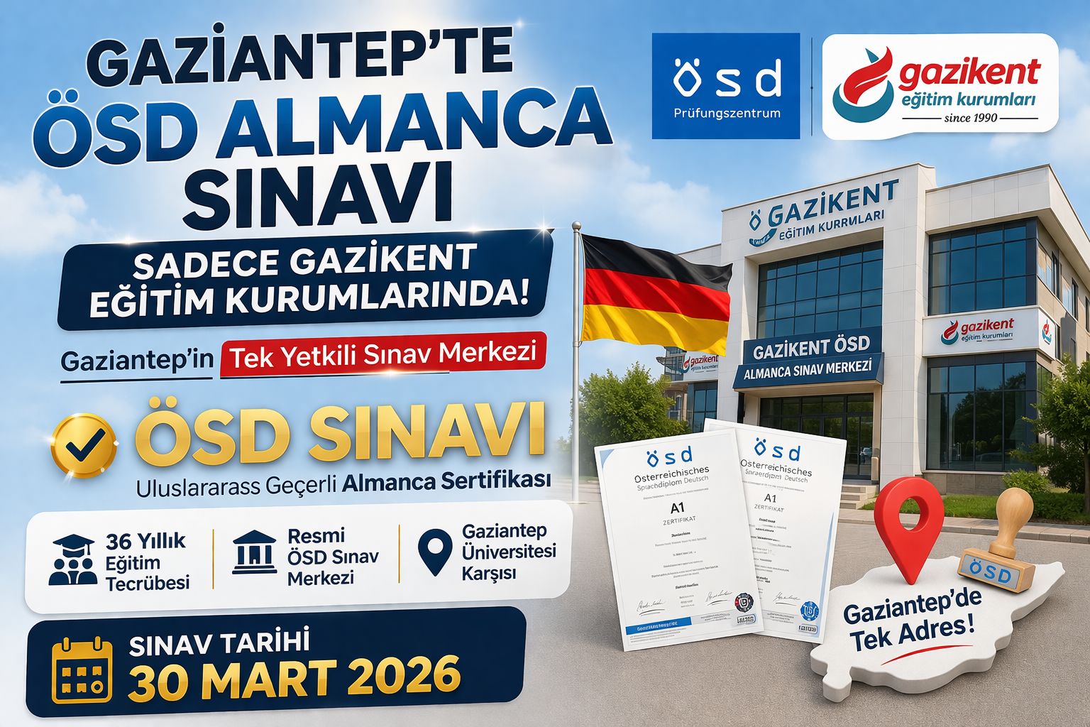 GAZİANTEP’TE ÖSD ALMANCA SINAVI SADECE GAZİKENT EĞİTİM KURUMLARINDA