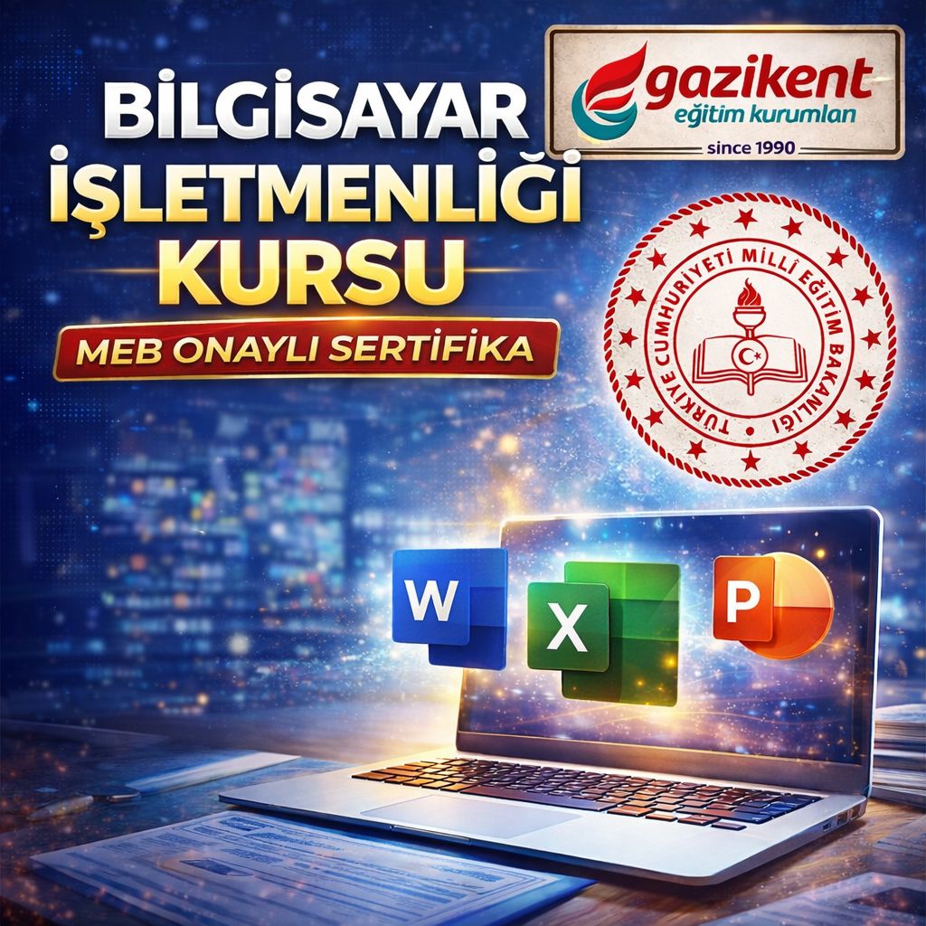 Gaziantep Bilgisayar İşletmenliği Kursu[MEB]Sertifikalı Gazikent Eğitim Kurumları